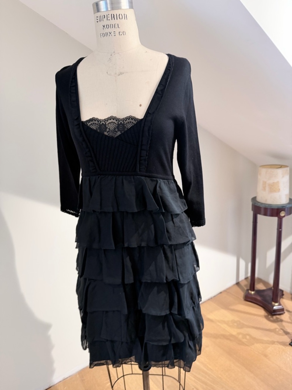 Cynthia Steffe Black Long Sleeve Tiered Ruffle Dress